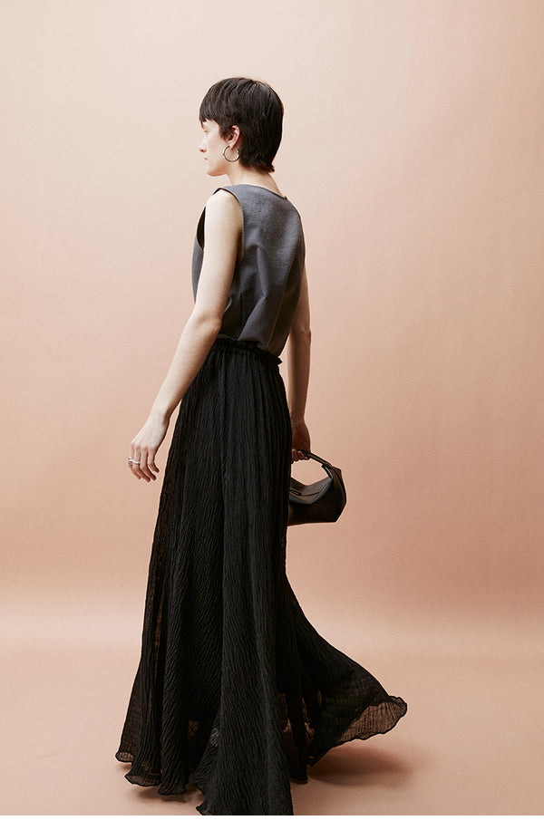 High Waisted Pleated Long Skirt