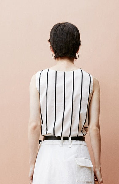 Relief Striped U-Neck Vest Tops