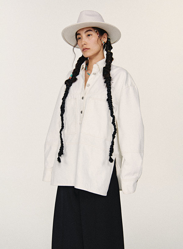 Oversized Denim Pullover Shirt