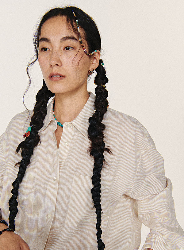 Sommer linned stribet skjorte