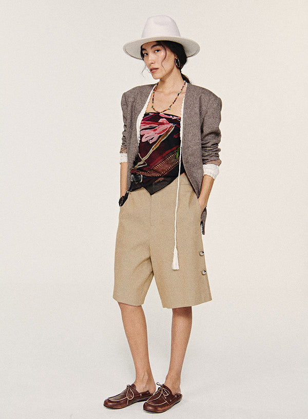 Wide-Leg Button Shorts