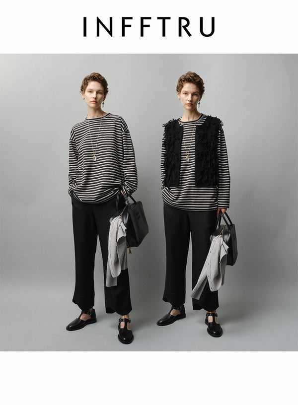 Wavy Hem Casual Straight-Leg Trousers