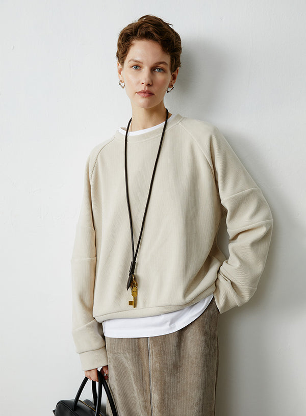 Loose Corduroy Knitted Hoodie