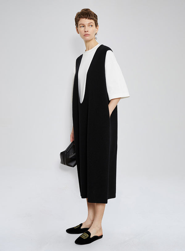Deep V Pullover Pocket Vest Dress