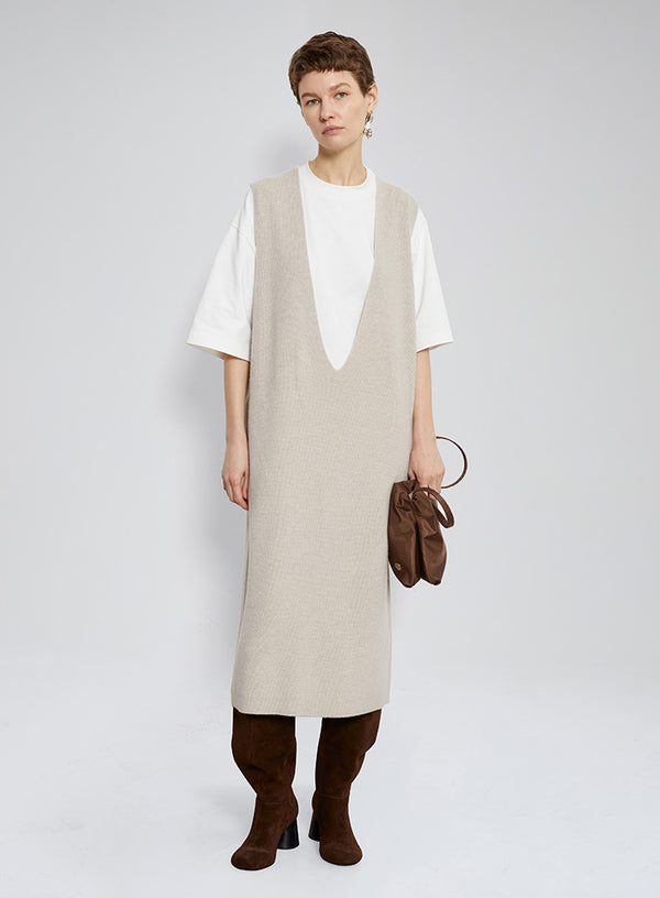 Deep V Pullover Pocket Vest Dress