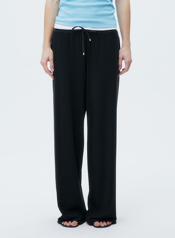 High Waisted Drawstring Straight Wide Leg Pants