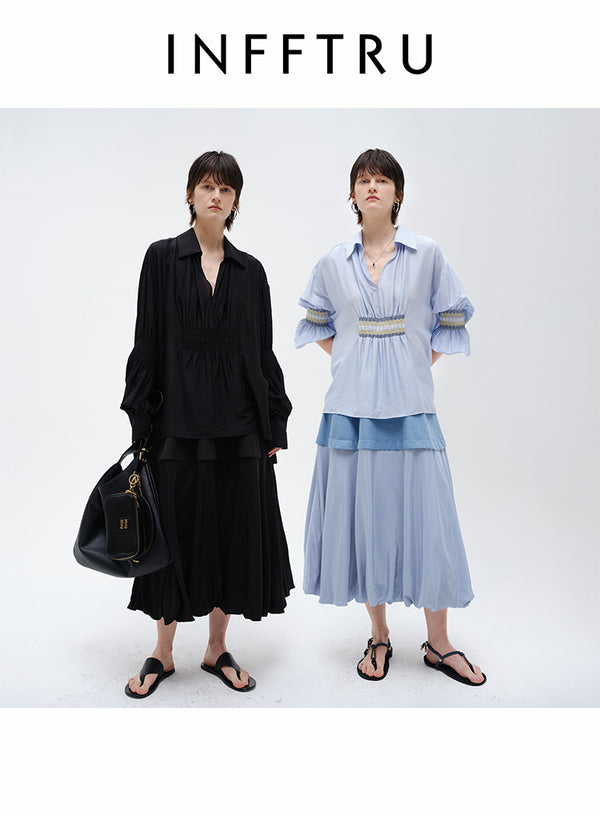Embroidery Pleated Shirt
