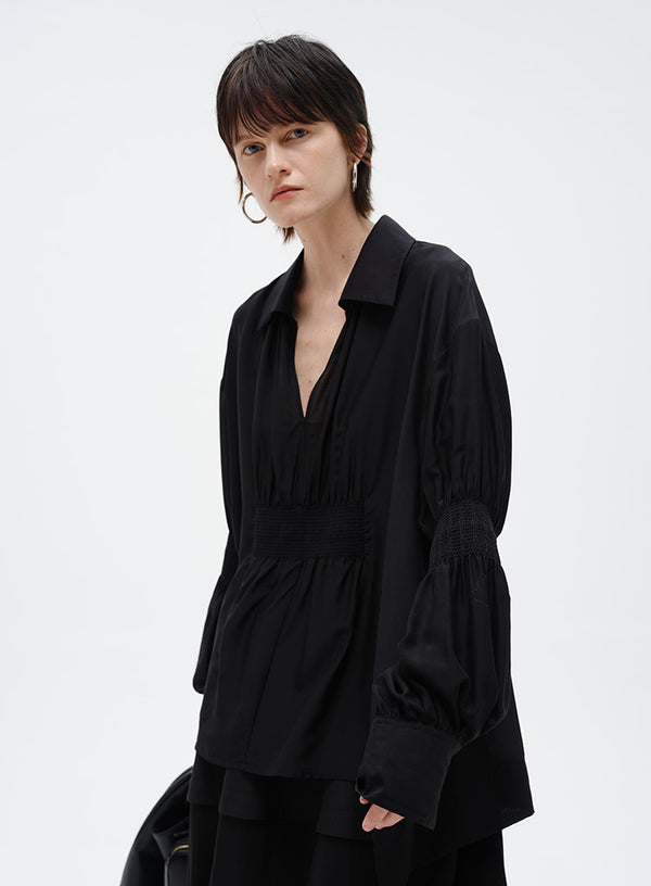 Embroidery Pleated Shirt