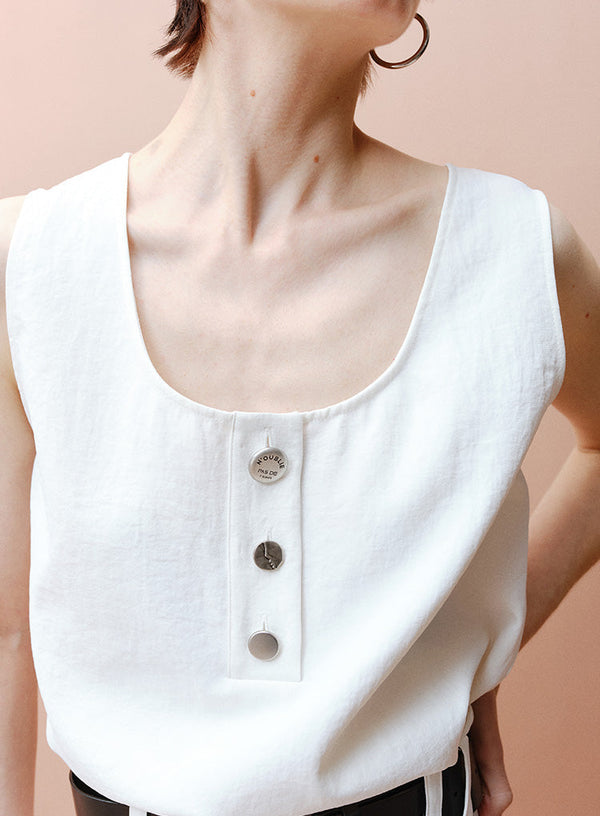 U-Neck Botton Up Strap Vest Tank Tops
