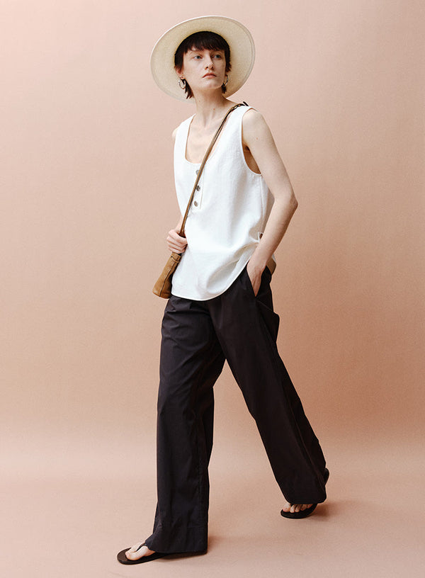 U-Neck Botton Up Strap Vest Tank Tops