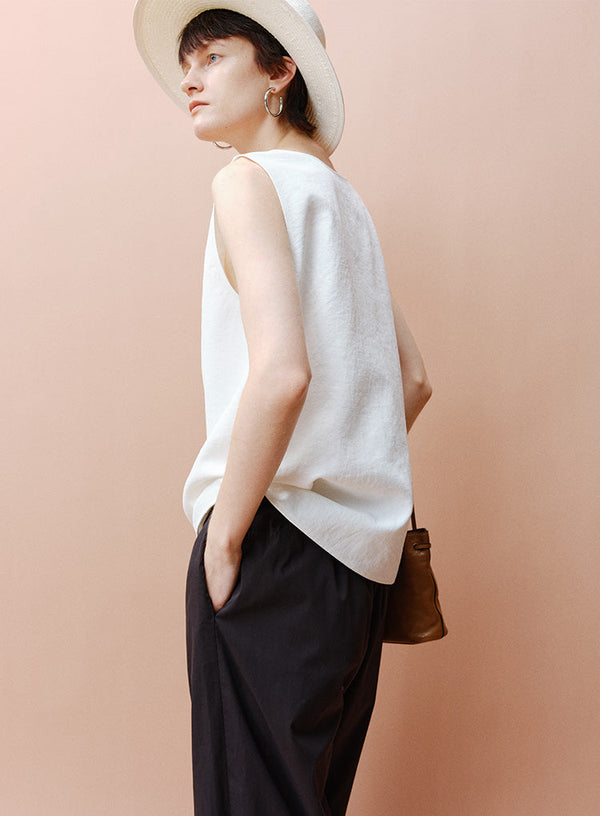 U-Neck Botton Up Strap Vest Tank Tops