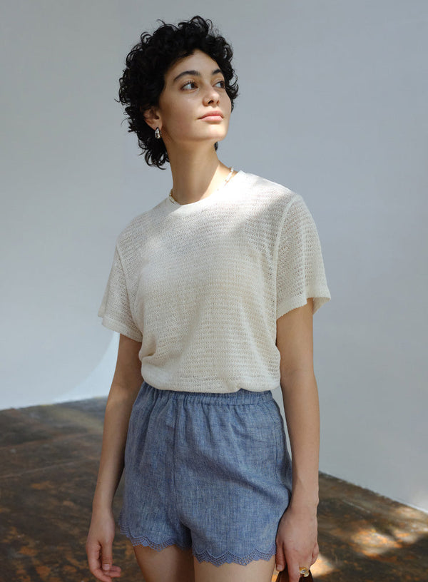 Linen Hollow Short Sleeved T-Shirt