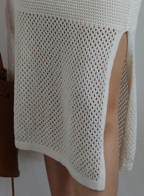 Hollow Mesh Side Slit High Skirt