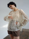French Embroidered Hollow Flared Sleeve Blouse
