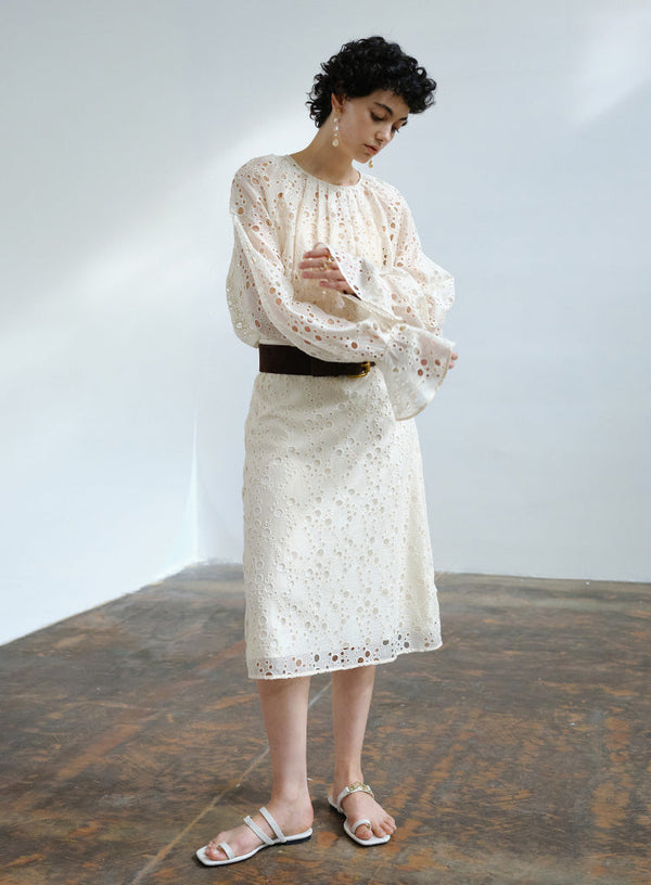 French Embroidered Hollow Flared Sleeve Blouse