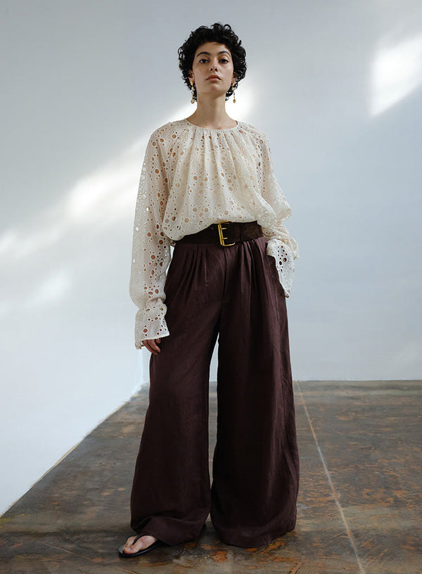 French Embroidered Hollow Flared Sleeve Blouse