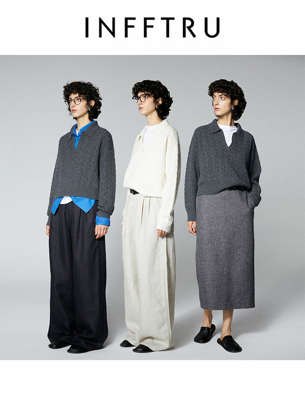 Wool V-Neck Polo Sweater