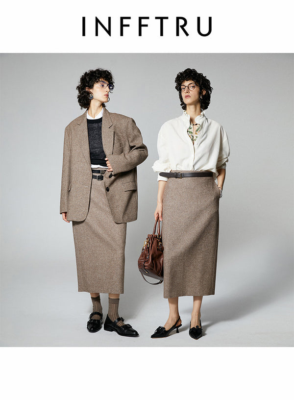 Classic Wool Suit Mid Length Skirt