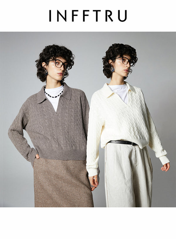 Wool V-Neck Polo Sweater