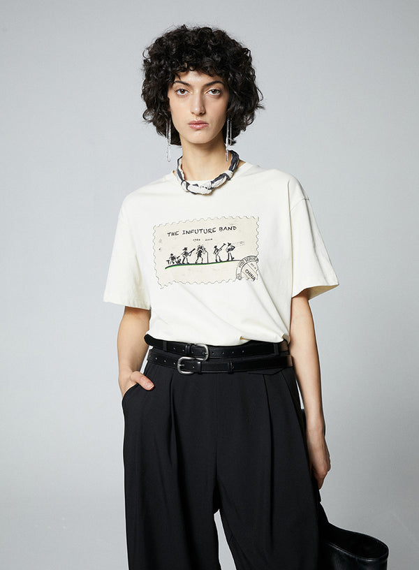 Postage Stamp Printed Cotton T-shirt