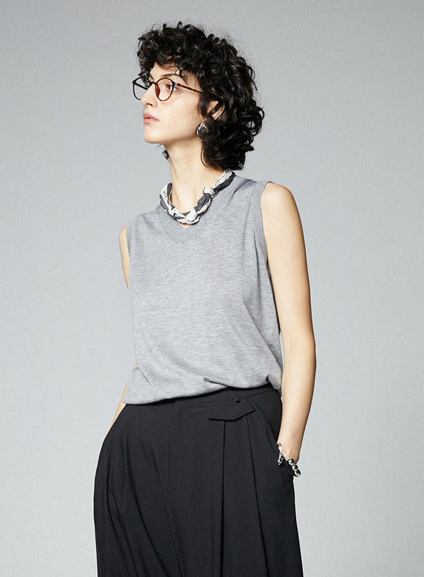 Gray V Neck Basic Tank Top
