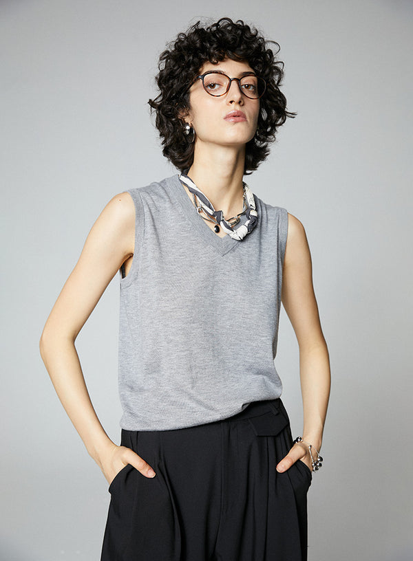 Gray V Neck Basic Tank Top