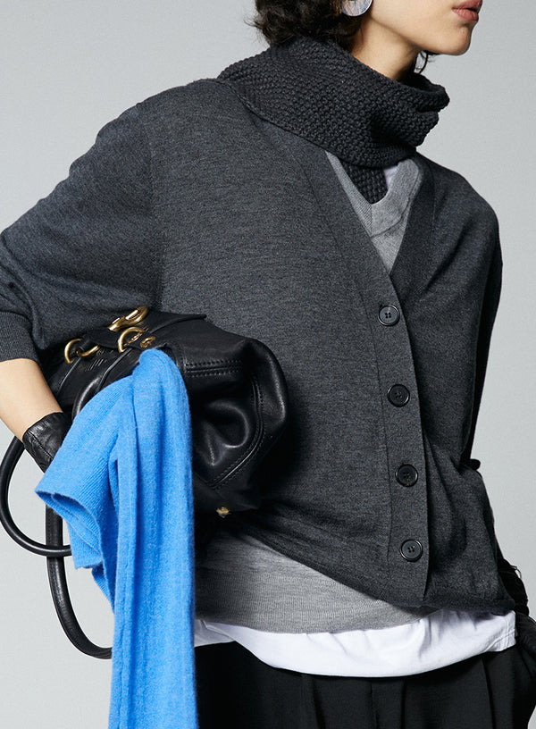 V Neck Dark Gray Cardigan