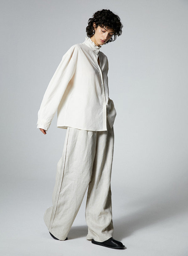 Linen Denim Wide Leg Pants