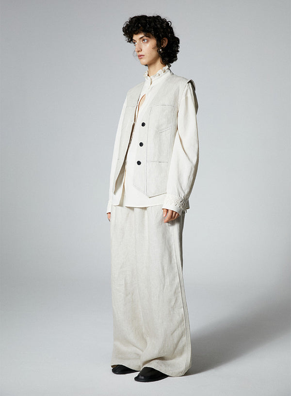 Linen Denim Wide Leg Pants