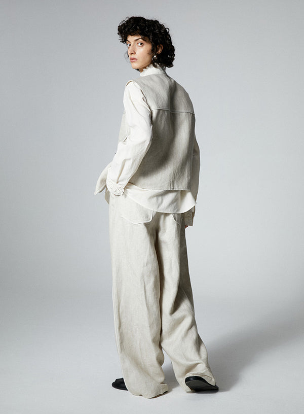 Linen Denim Wide Leg Pants