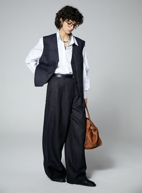 Linen Denim Wide Leg Pants