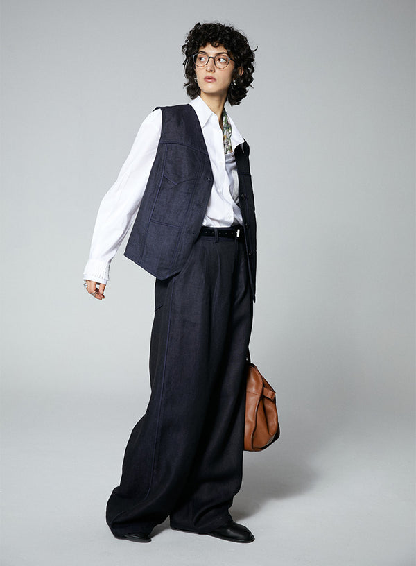 Linen Denim Wide Leg Pants