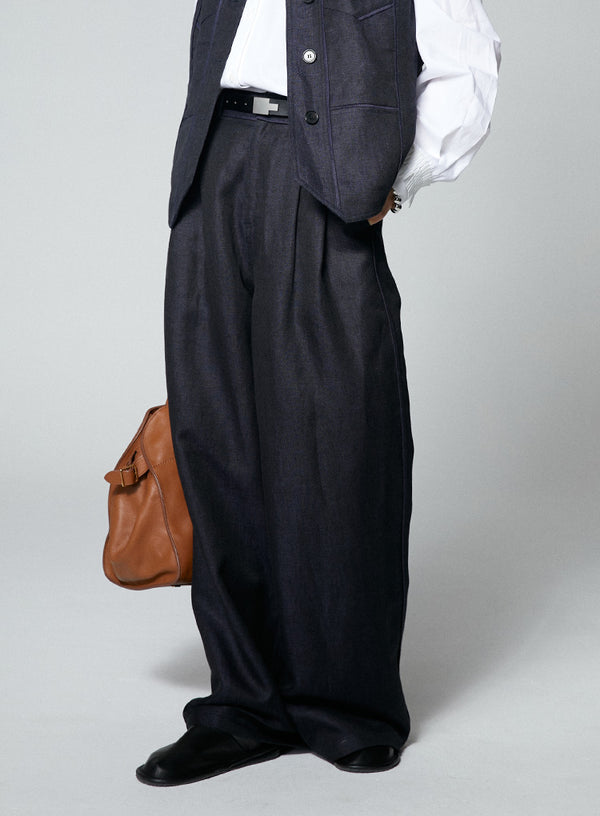 Linen Denim Wide Leg Pants
