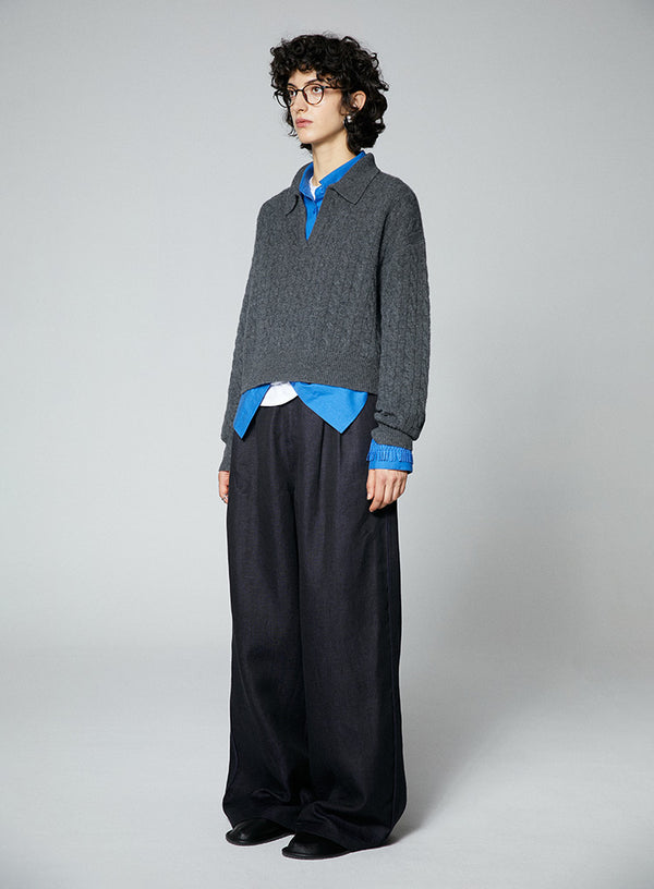 Wool V-Neck Polo Sweater