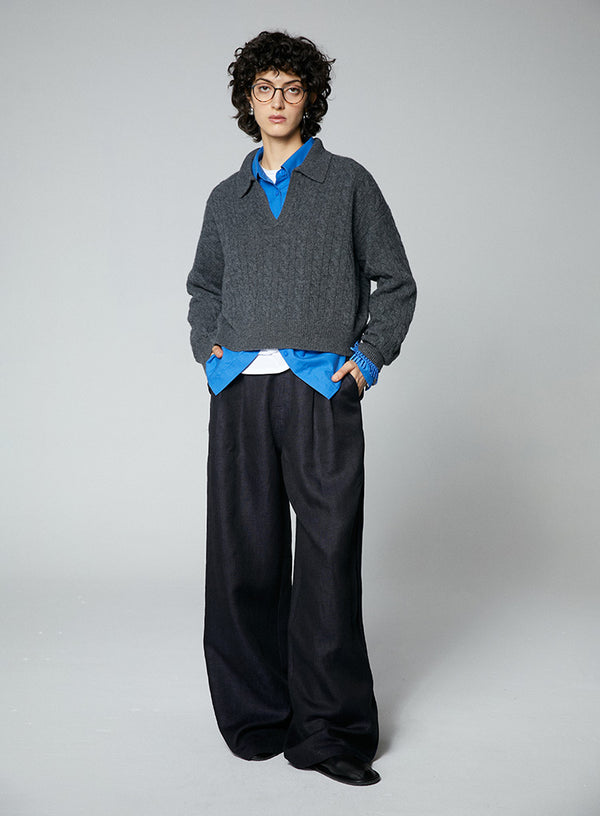 Wool V-Neck Polo Sweater