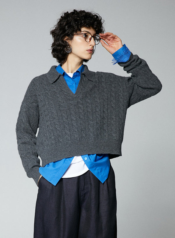 Wool V-Neck Polo Sweater