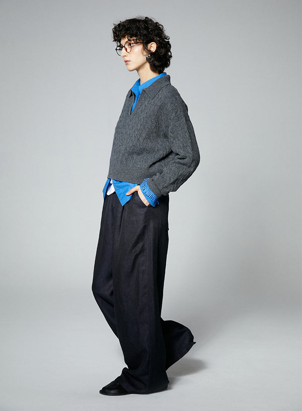 Wool V-Neck Polo Sweater