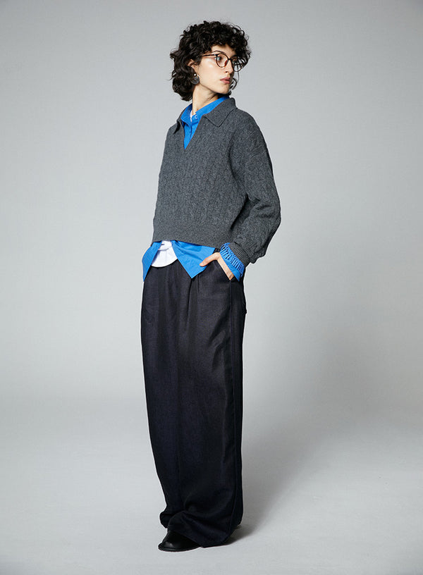 Wool V-Neck Polo Sweater