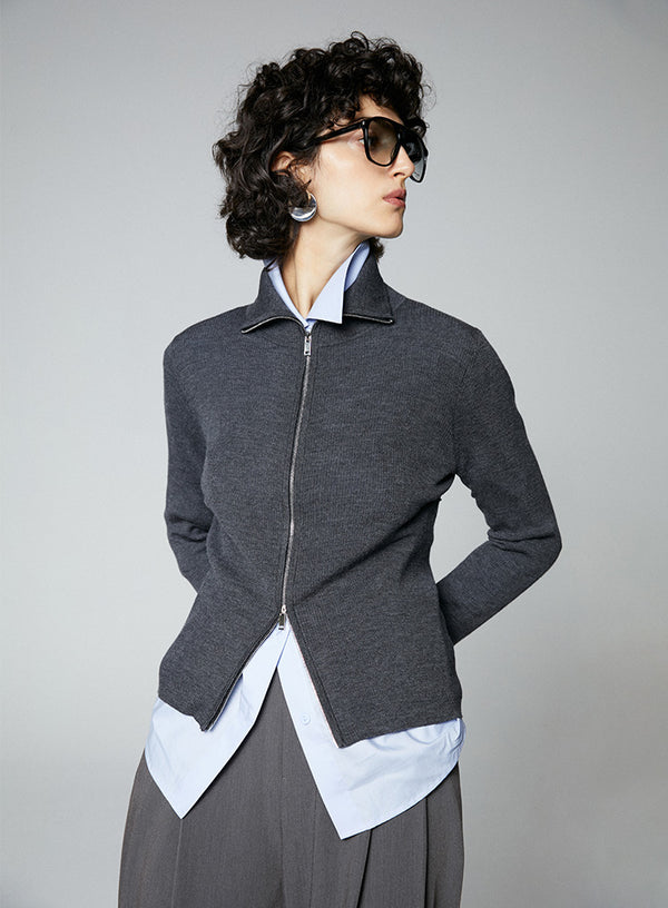 Y2k Wool Zipper Cardigan