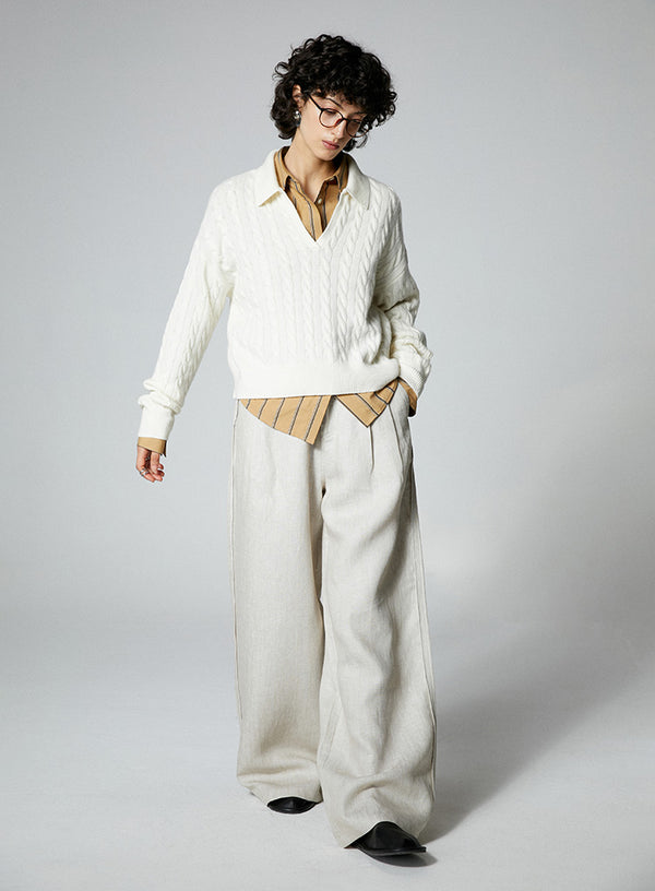 Wool V-Neck Polo Sweater