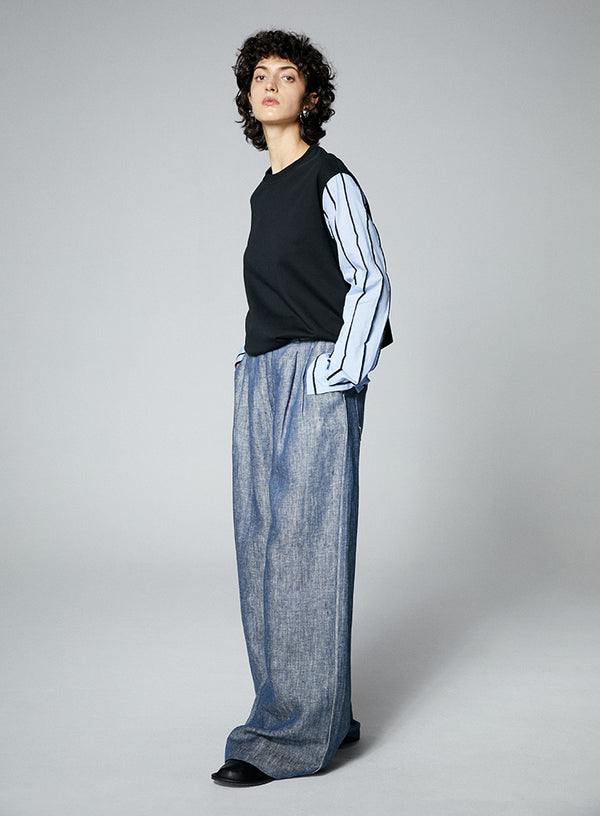 Linen Denim Wide Leg Pants