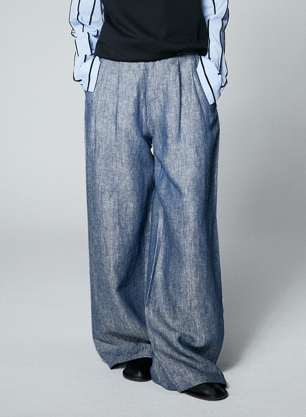 Linen Denim Wide Leg Pants