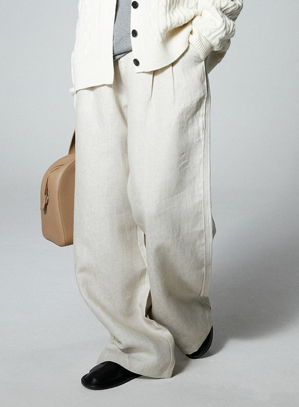 Linen Denim High Waisted Wide Leg Pants