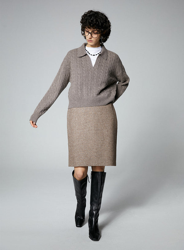 Wool V-Neck Polo Sweater