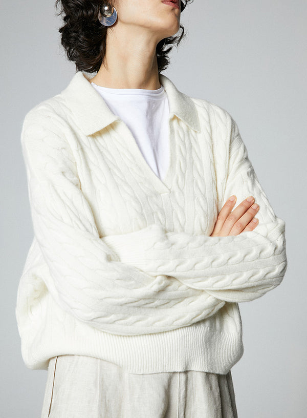 Wool V-Neck Polo Sweater