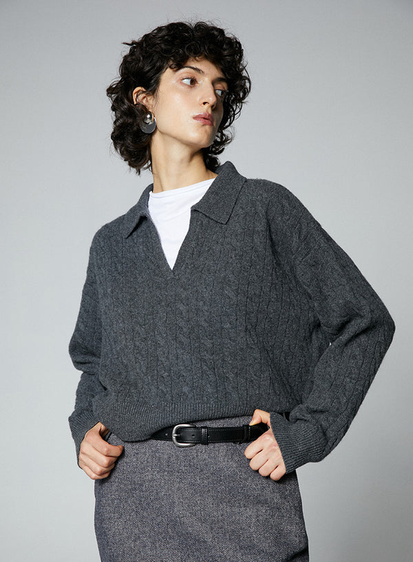 Wool V-Neck Polo Sweater