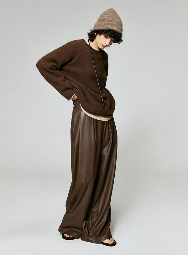 PU Wide-Leg Leather Pants