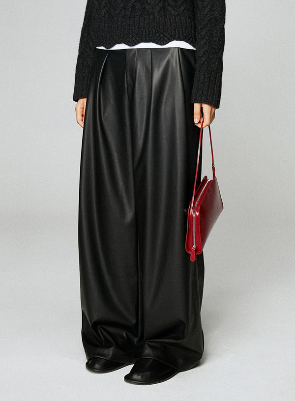 Vintage PU Wide-Leg Leather Pants