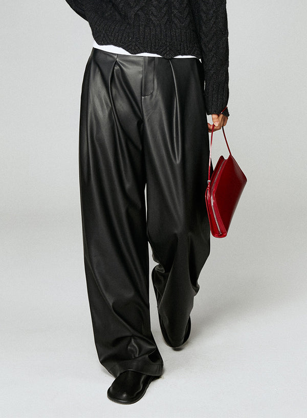 PU Wide-Leg Leather Pants