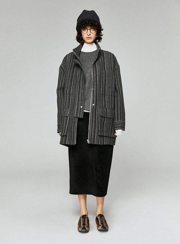 Striped Wool Blend Tweed Coat